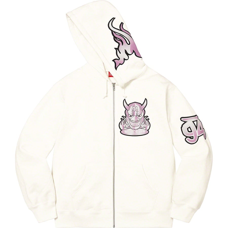 Details on Demon Zip Up Hooded Sweatshirt White from spring summer
                                                    2022 (Price is $178)