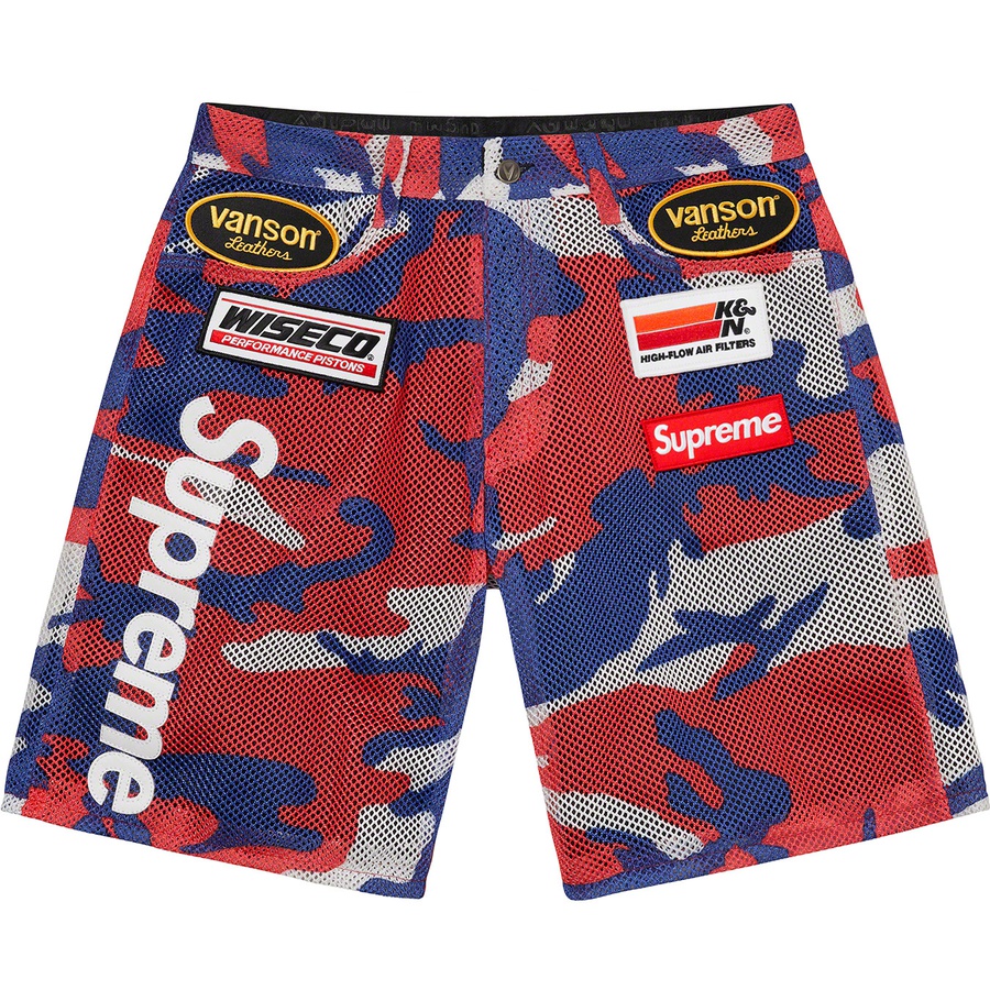 Details on Supreme Vanson Leathers Cordura Mesh Short Red Camo from spring summer 2022 (Price is $468)