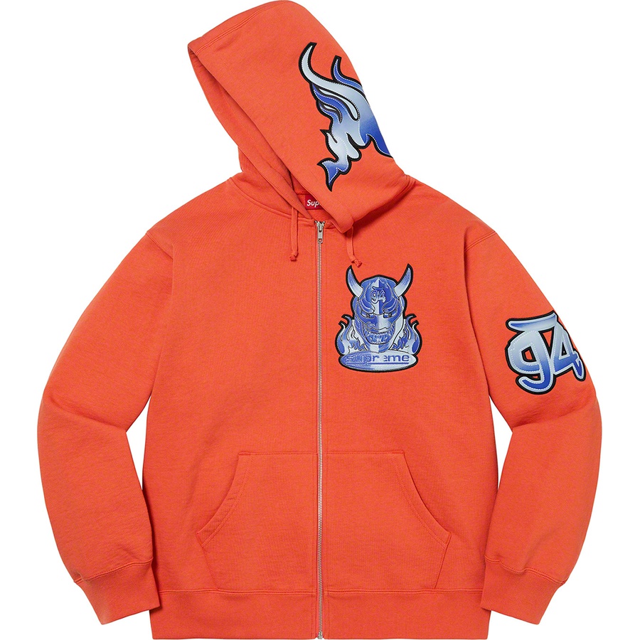 Details on Demon Zip Up Hooded Sweatshirt Burnt Orange from spring summer 2022 (Price is $178)