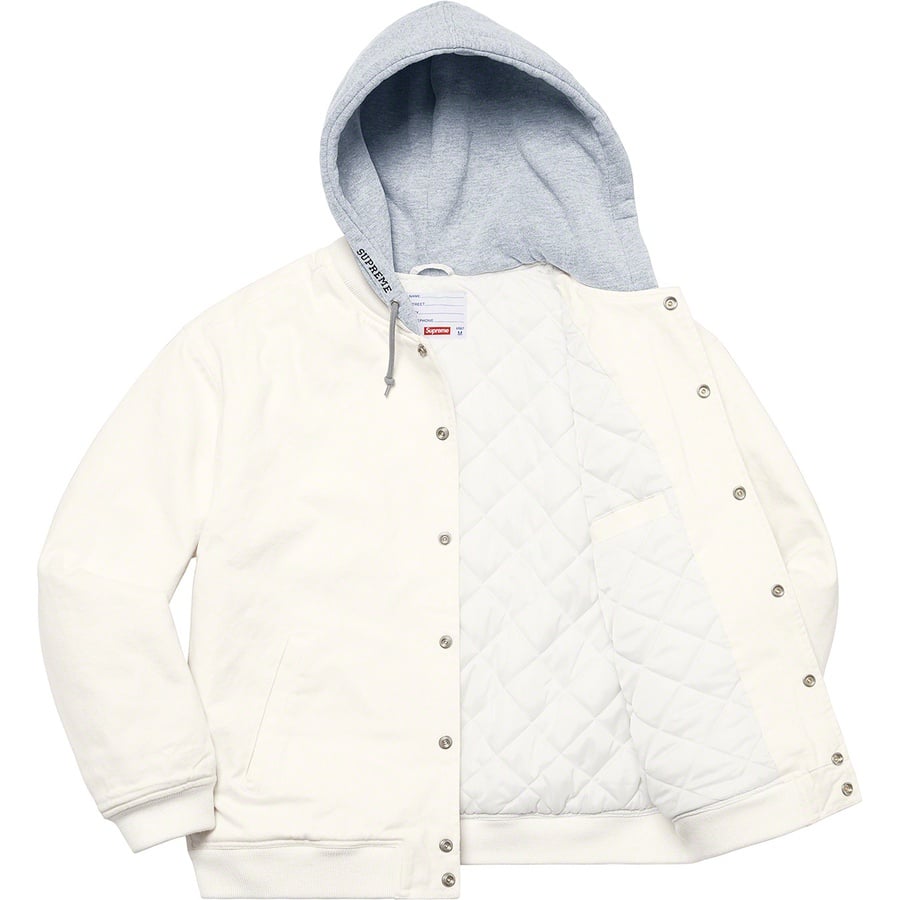 Details on Hooded Twill Varsity Jacket White from spring summer 2022 (Price is $228)
