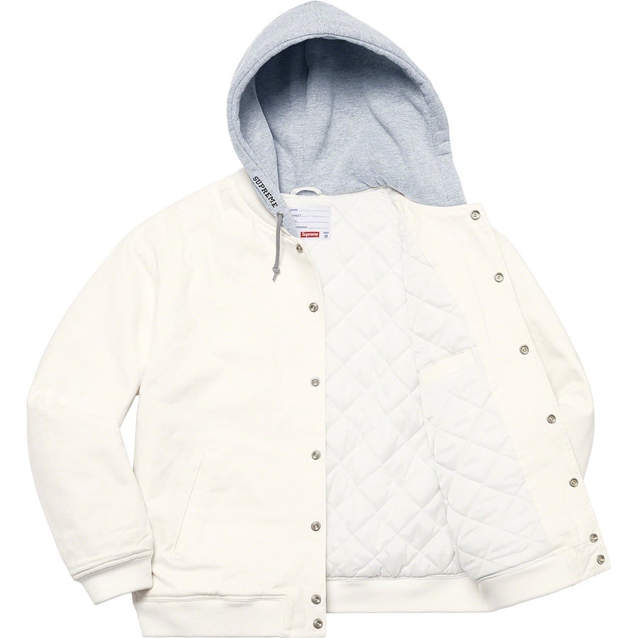 Details on Hooded Twill Varsity Jacket White from spring summer
                                                    2022 (Price is $228)