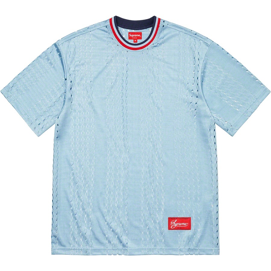 Details on Perforated Stripe Warm Up Top Light Blue from spring summer
                                                    2022 (Price is $78)