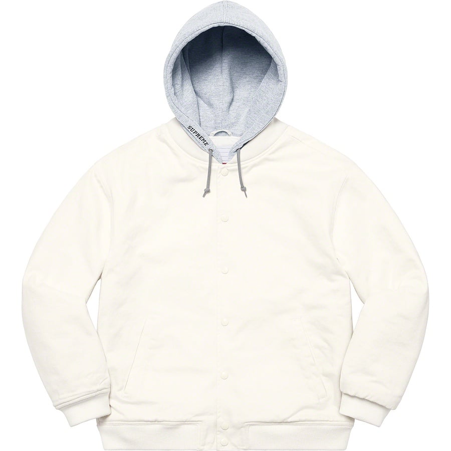 Details on Hooded Twill Varsity Jacket White from spring summer
                                                    2022 (Price is $228)