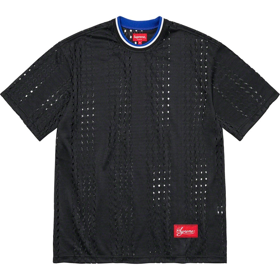 Details on Perforated Stripe Warm Up Top Black from spring summer
                                                    2022 (Price is $78)