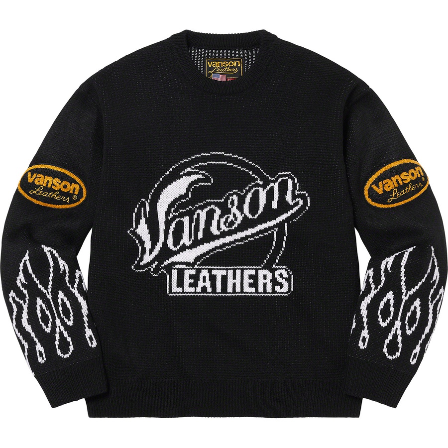 Details on Supreme Vanson Leathers Sweater Black from spring summer 2022 (Price is $198)