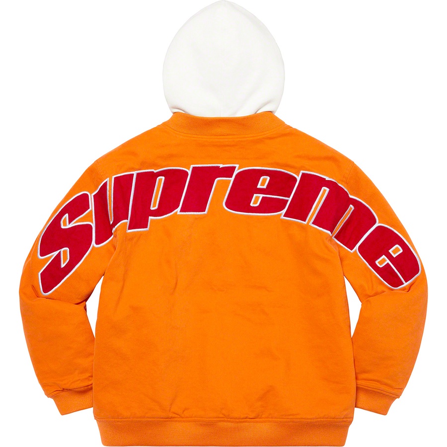 Details on Hooded Twill Varsity Jacket Orange from spring summer
                                                    2022 (Price is $228)