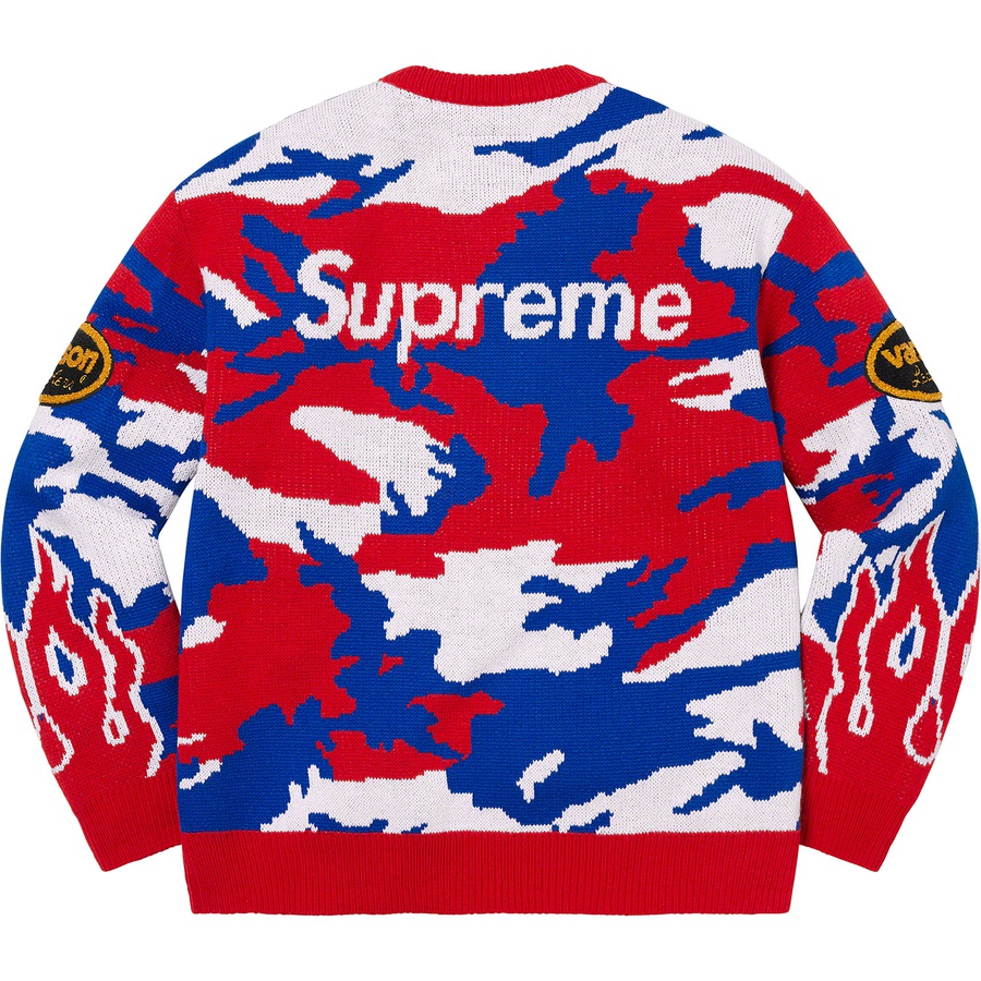 Details on Supreme Vanson Leathers Sweater Red Camo from spring summer 2022 (Price is $198)