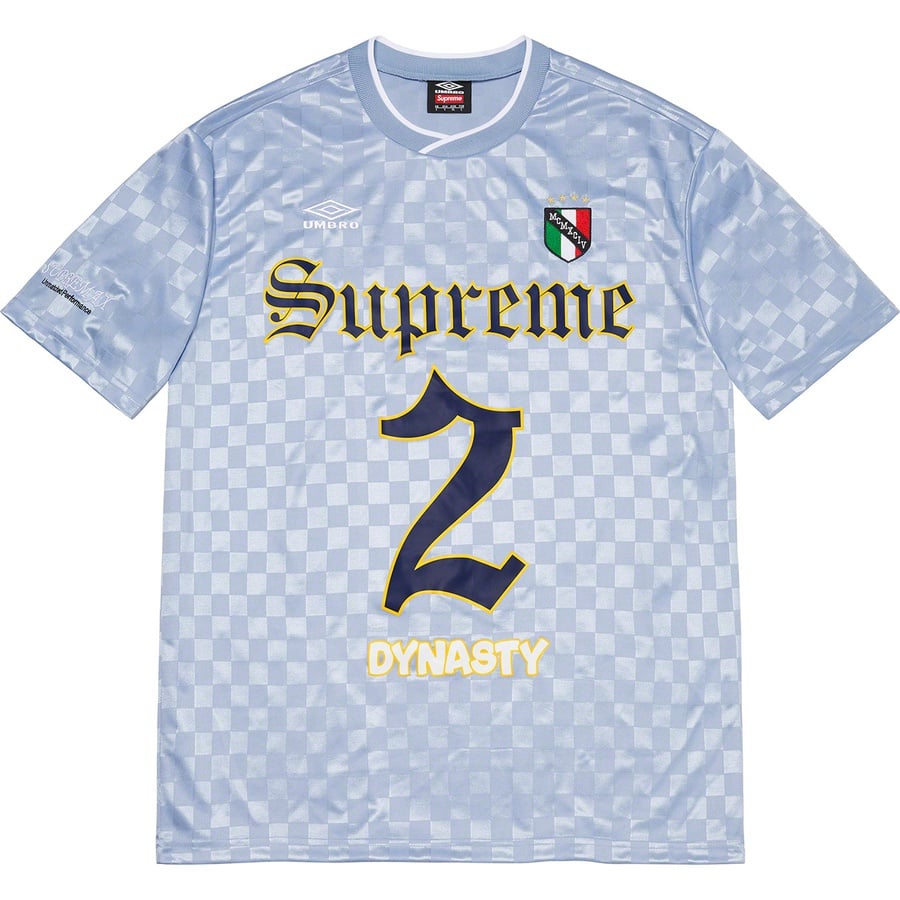 Details on Supreme Umbro Soccer Jersey Light Blue from spring summer
                                                    2022 (Price is $110)