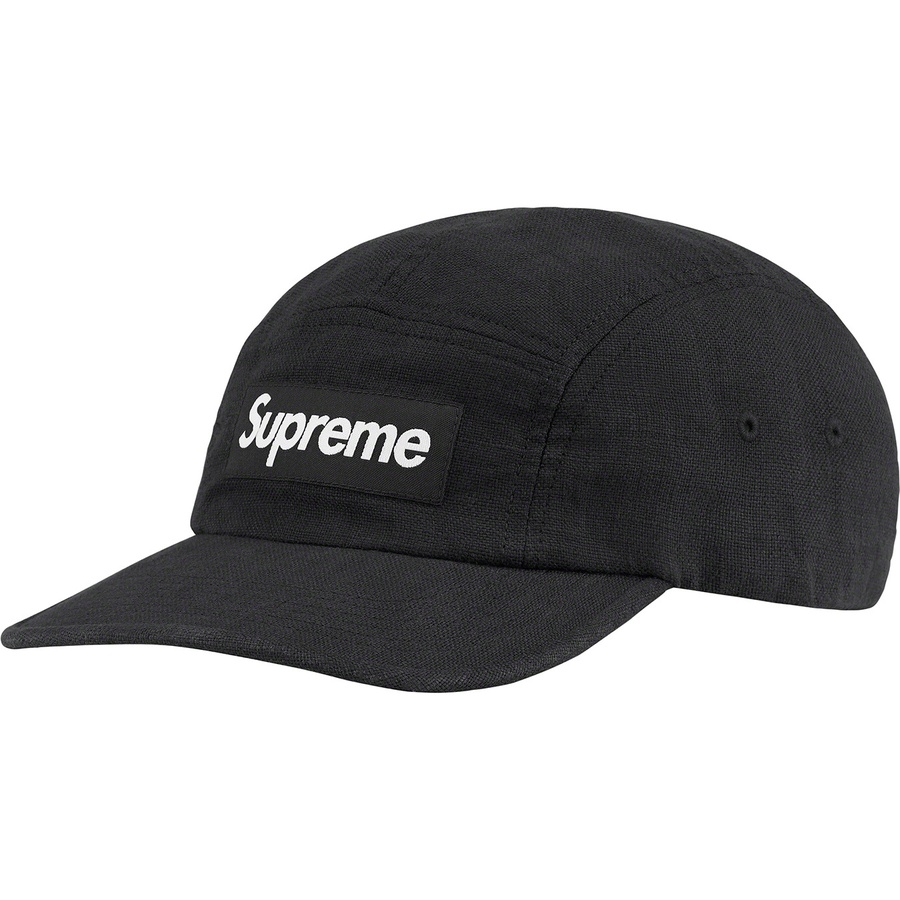 Details on Linen Fitted Camp Cap Black from spring summer 2022 (Price is $54)