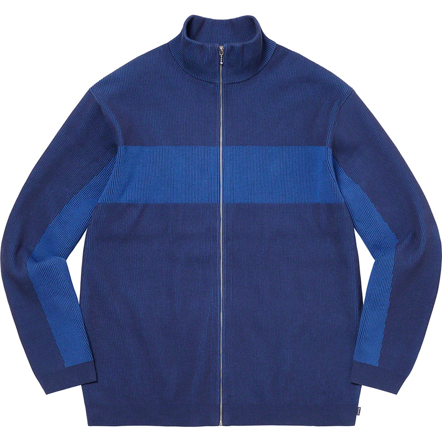 Details on 2-Tone Ribbed Zip Up Sweater Blue from fall winter
                                                    2022 (Price is $188)