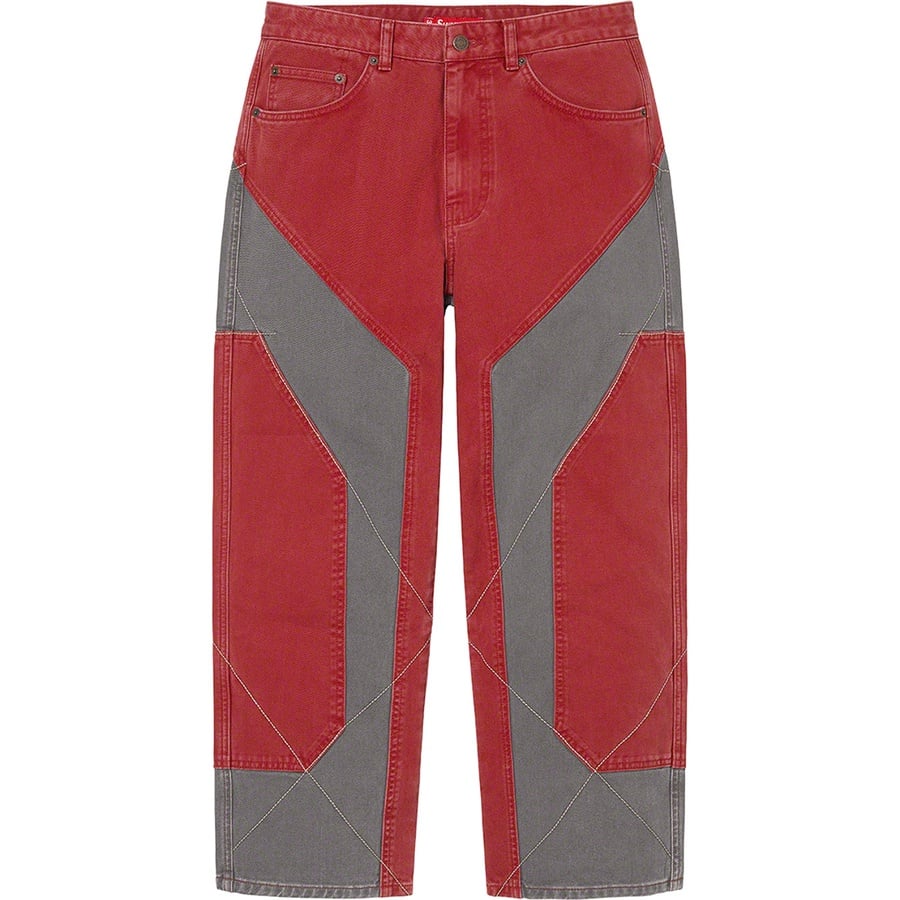 Details on 2-Tone Paneled Jean Red from fall winter
                                                    2022 (Price is $178)