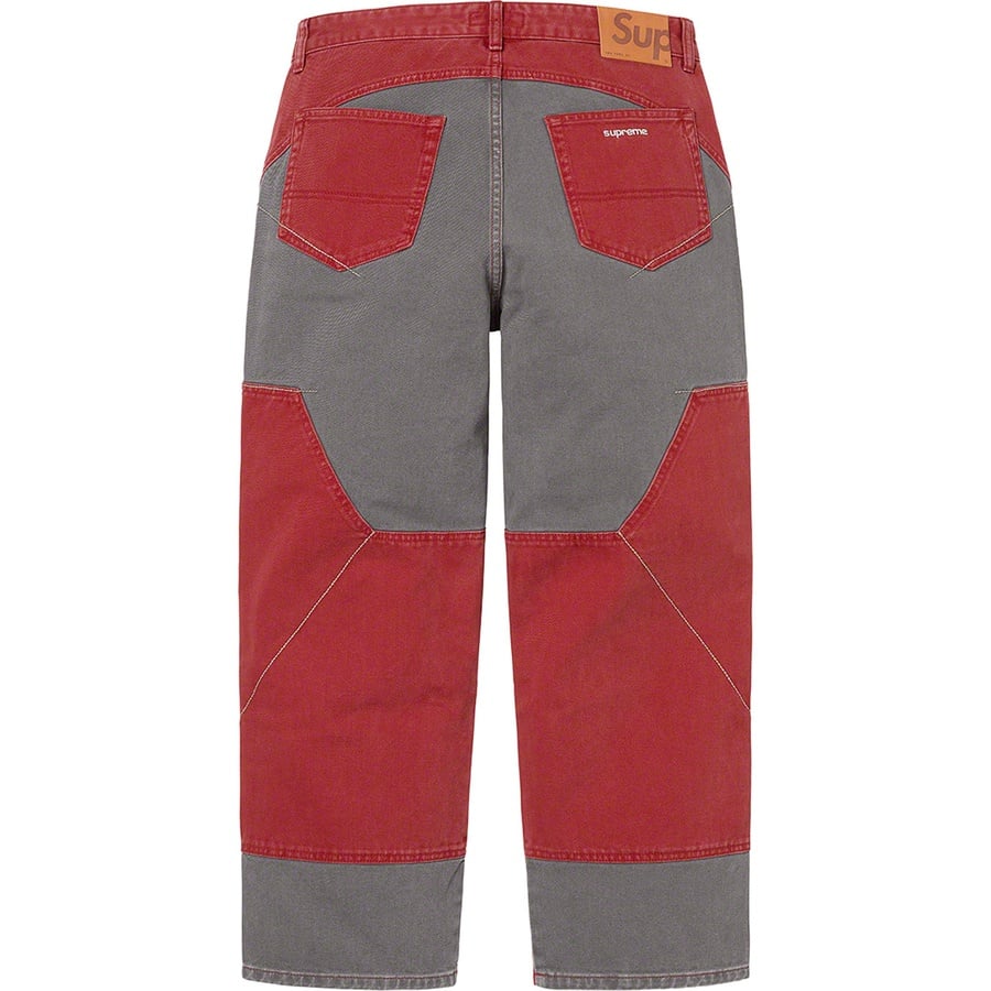 Details on 2-Tone Paneled Jean Red from fall winter
                                                    2022 (Price is $178)