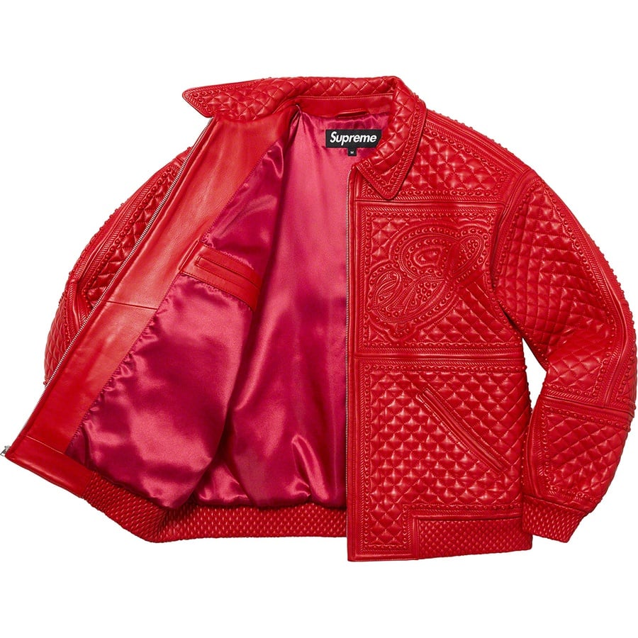 Details on Studded Quilted Leather Jacket Red from fall winter
                                                    2022 (Price is $1198)