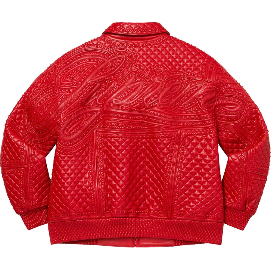 Details on Studded Quilted Leather Jacket Red from fall winter
                                                    2022 (Price is $1198)