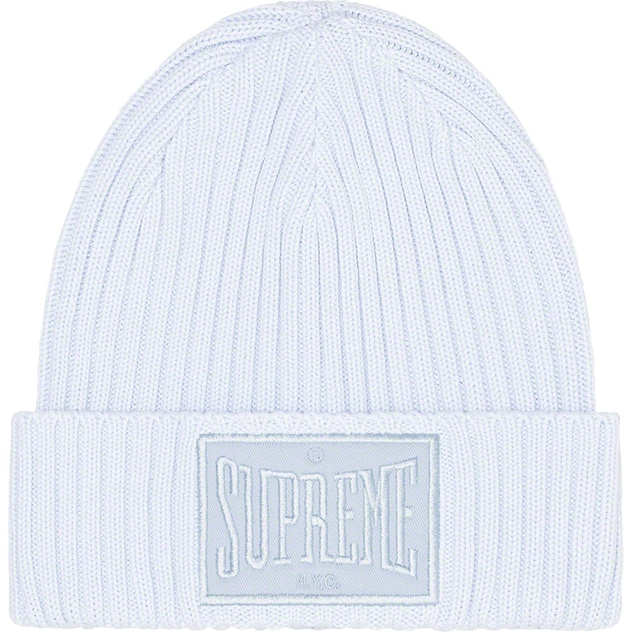 Details on Overdyed Patch Beanie Light Blue from fall winter 2022 (Price is $38)
