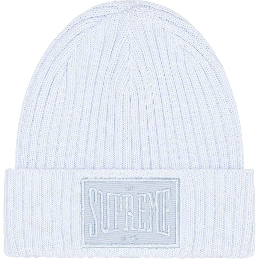 Details on Overdyed Patch Beanie Light Blue from fall winter
                                                    2022 (Price is $38)