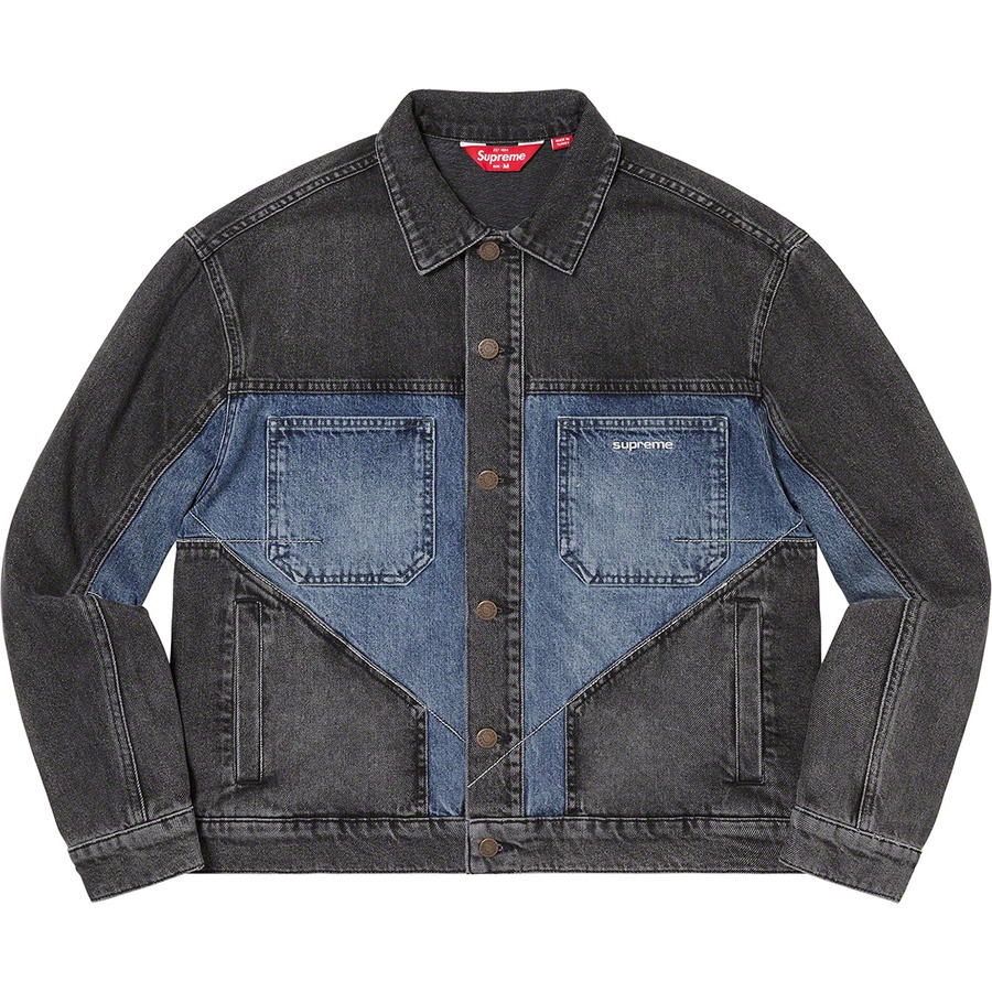 Details on 2-Tone Paneled Denim Jacket Black from fall winter 2022 (Price is $198)