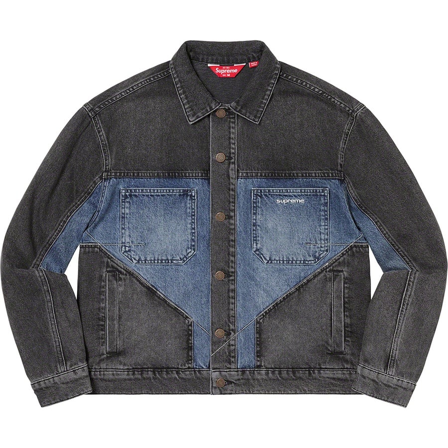 Details on 2-Tone Paneled Denim Jacket Black from fall winter
                                                    2022 (Price is $198)