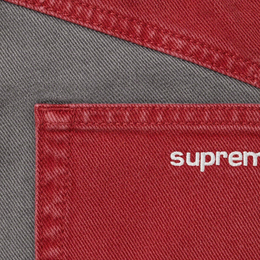 Details on 2-Tone Paneled Jean Red from fall winter
                                                    2022 (Price is $178)