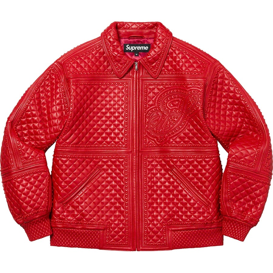 Details on Studded Quilted Leather Jacket Red from fall winter
                                                    2022 (Price is $1198)