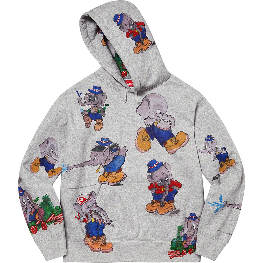 Details on Elephant Hooded Sweatshirt Heather Grey from fall winter 2022 (Price is $178)