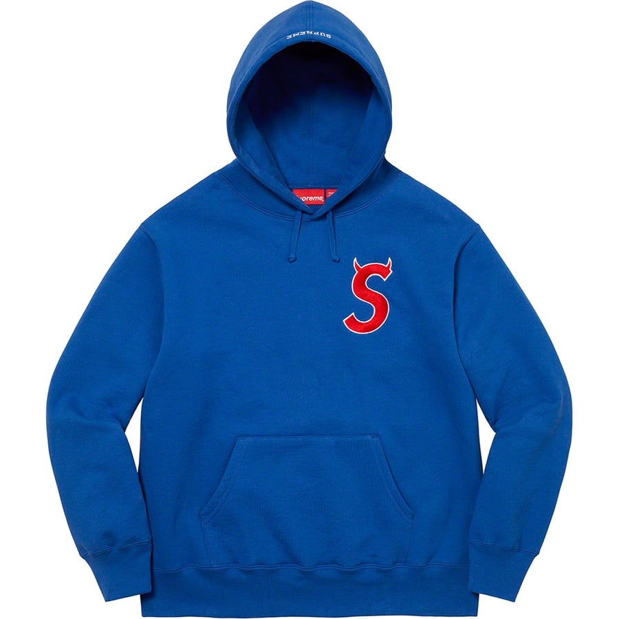 Details on S Logo Hooded Sweatshirt Royal from fall winter 2022 (Price is $158)