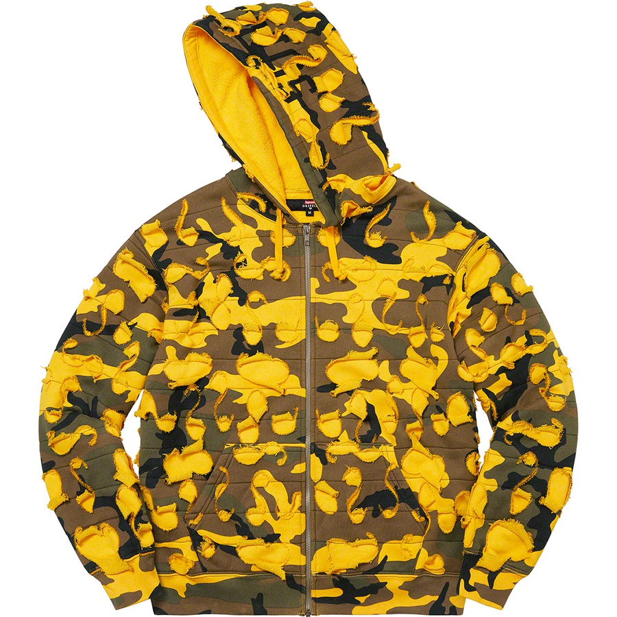 Details on Supreme Griffin Zip Up Hooded Sweatshirt Yellow Camo from fall winter 2022 (Price is $238)