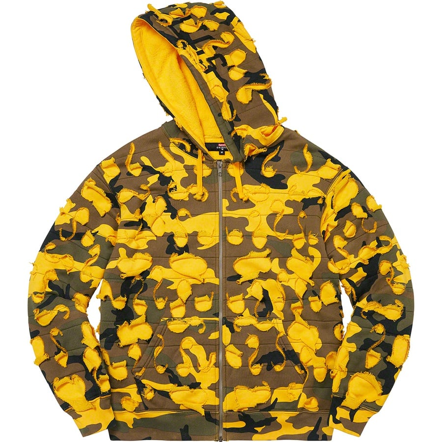 Details on Supreme Griffin Zip Up Hooded Sweatshirt Yellow Camo from fall winter
                                                    2022 (Price is $238)