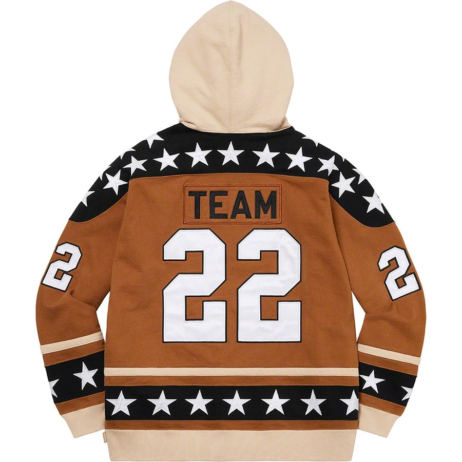 Details on Hockey Hooded Sweatshirt Brown from fall winter 2022 (Price is $178)