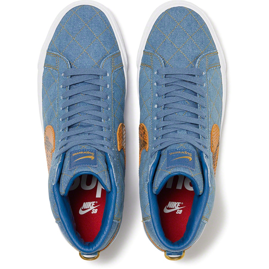 Details on Supreme Nike SB Blazer Mid Denim from fall winter
                                                    2022 (Price is $118)