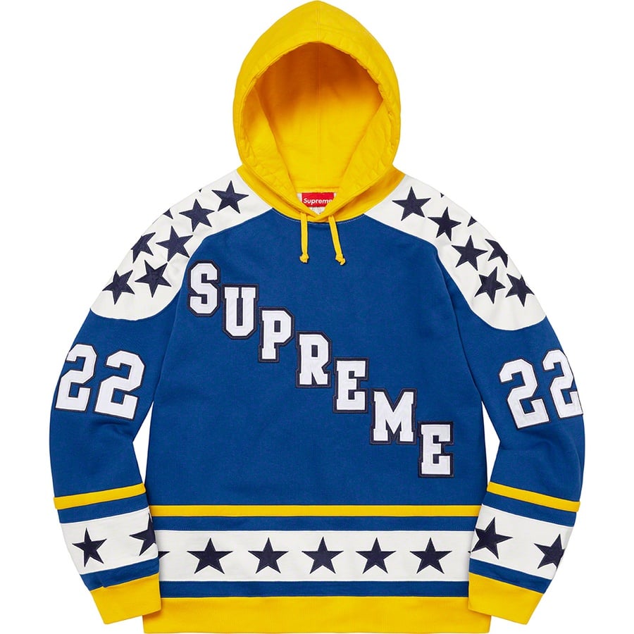 Details on Hockey Hooded Sweatshirt Royal from fall winter 2022 (Price is $178)
