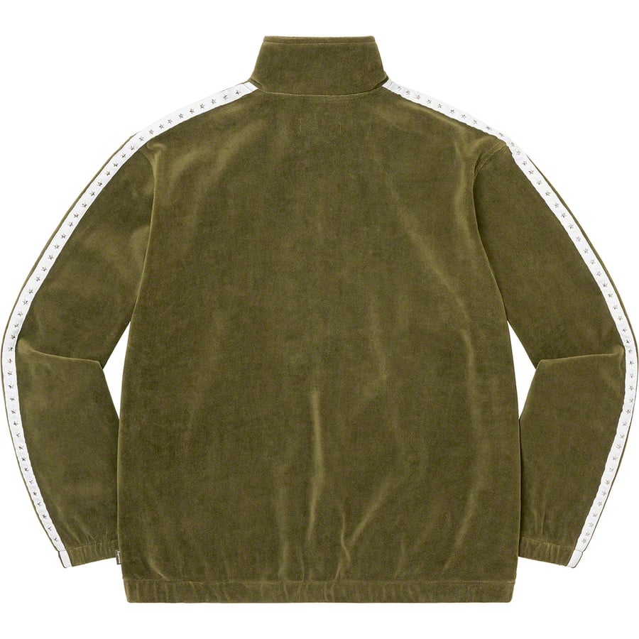 Details on Studded Velour Track Jacket Olive from fall winter
                                                    2022 (Price is $148)