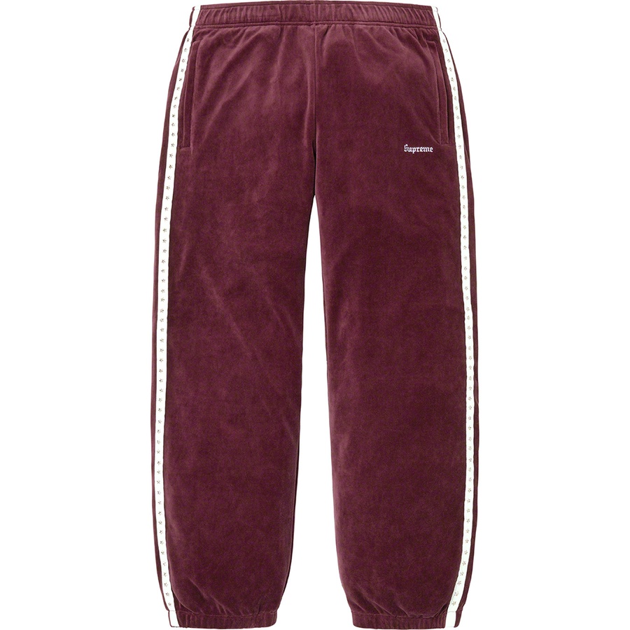 Details on Studded Velour Track Pant Burgundy from fall winter
                                                    2022 (Price is $138)