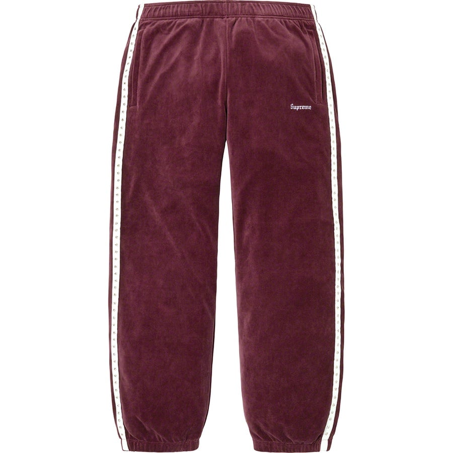 Details on Studded Velour Track Pant Burgundy from fall winter
                                                    2022 (Price is $138)