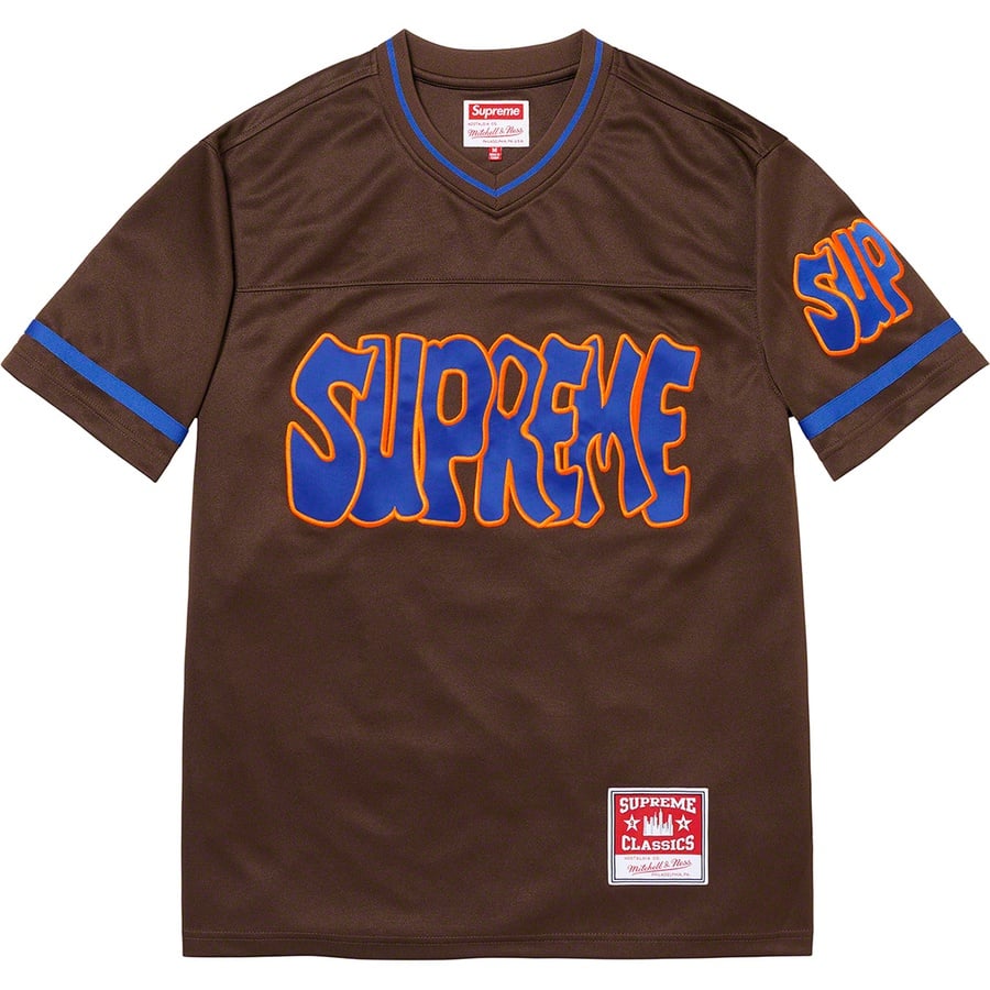 Details on Supreme Mitchell & Ness Football Jersey Brown from fall winter
                                                    2022 (Price is $138)