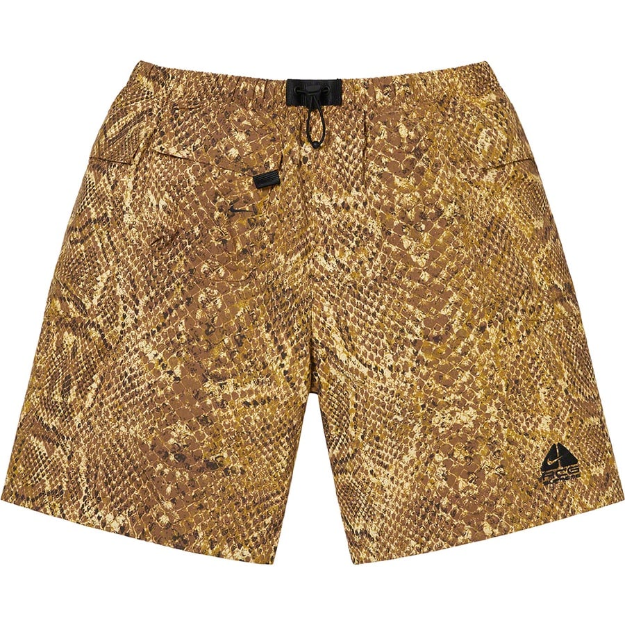 Details on Supreme Nike ACG Nylon Trail Short Gold Snakeskin from fall winter
                                                    2022 (Price is $138)