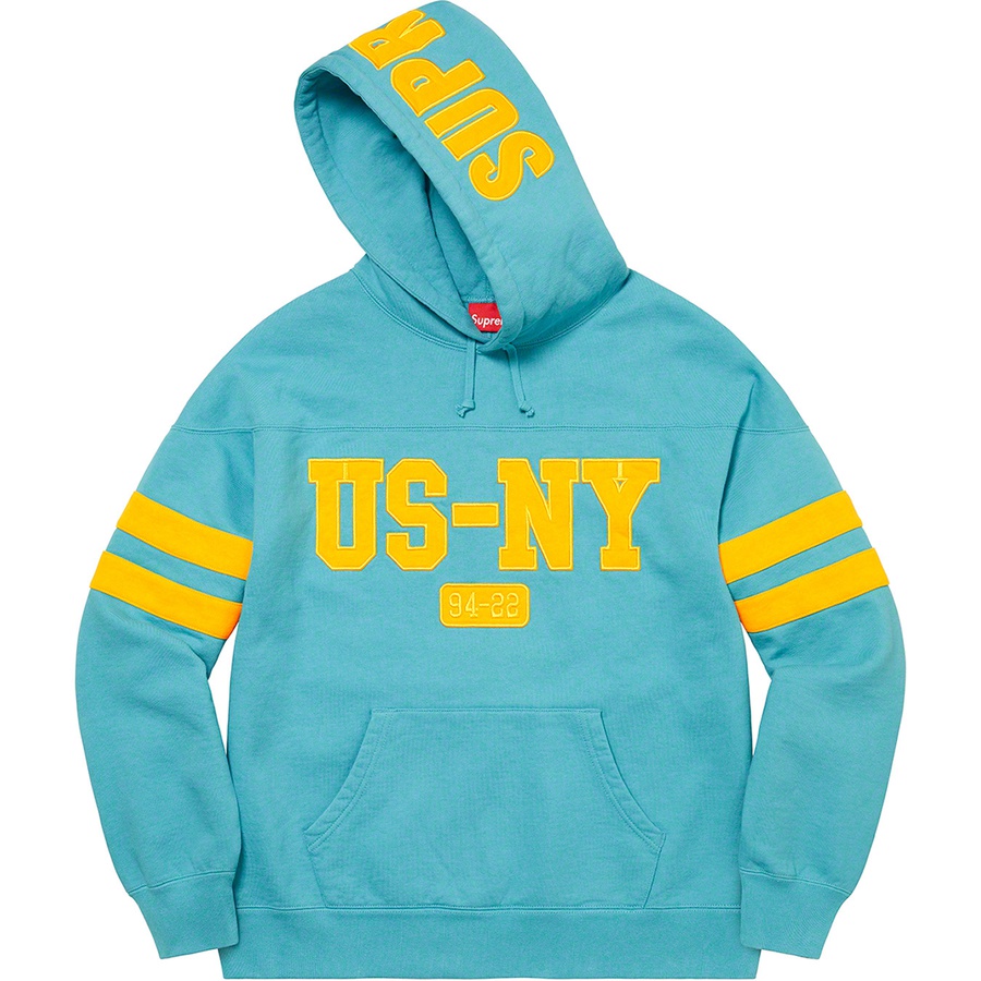 Details on US-NY Hooded Sweatshirt Light Aqua from fall winter 2022 (Price is $168)