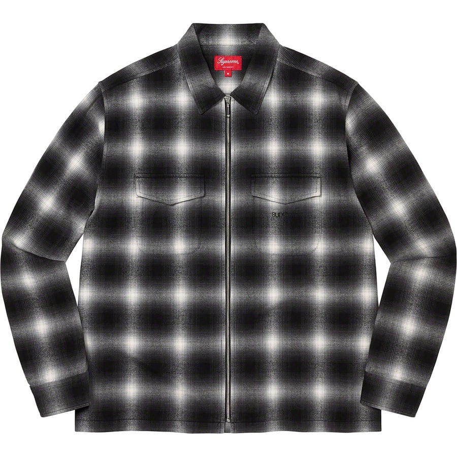 Details on Shadow Plaid Flannel Zip Up Shirt Black from fall winter
                                                    2022 (Price is $138)