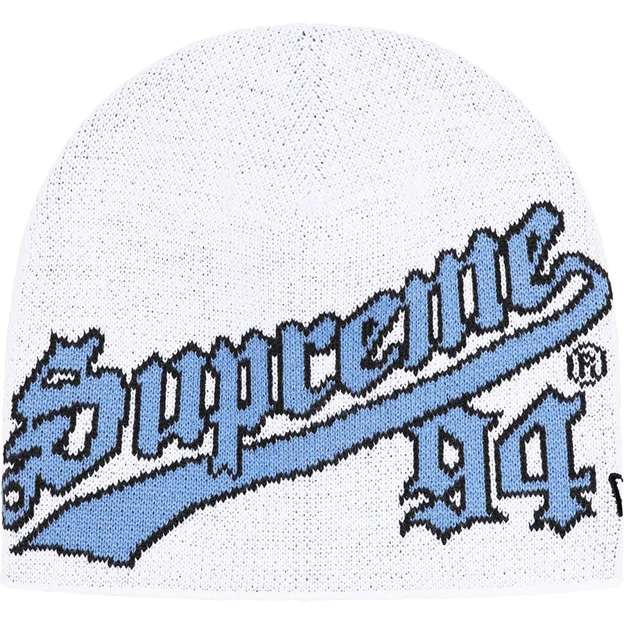 Details on New Era Script Beanie White from fall winter
                                                    2022 (Price is $40)