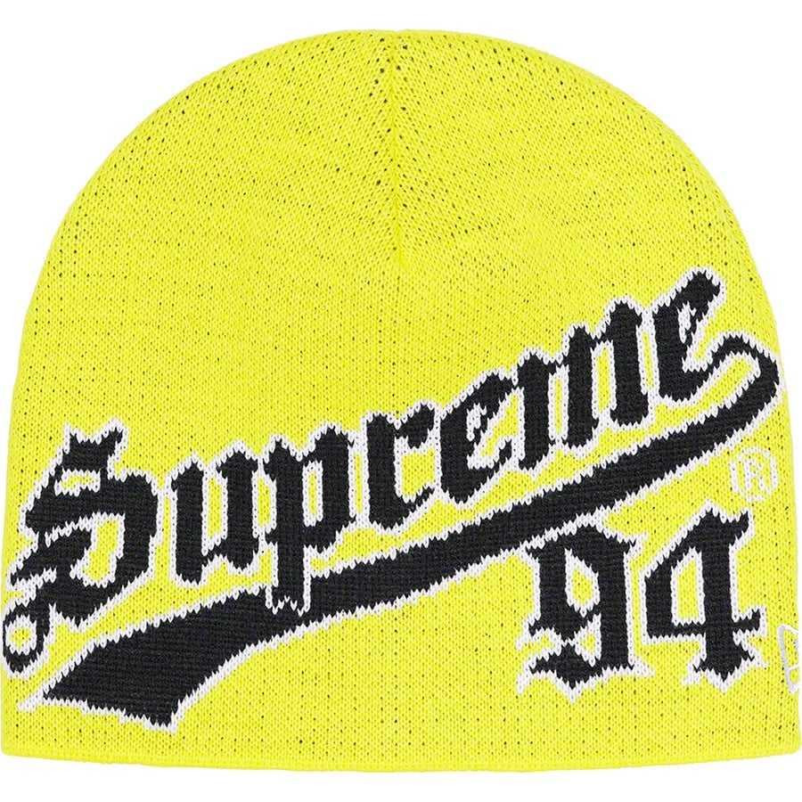 Details on New Era Script Beanie Yellow from fall winter
                                                    2022 (Price is $40)