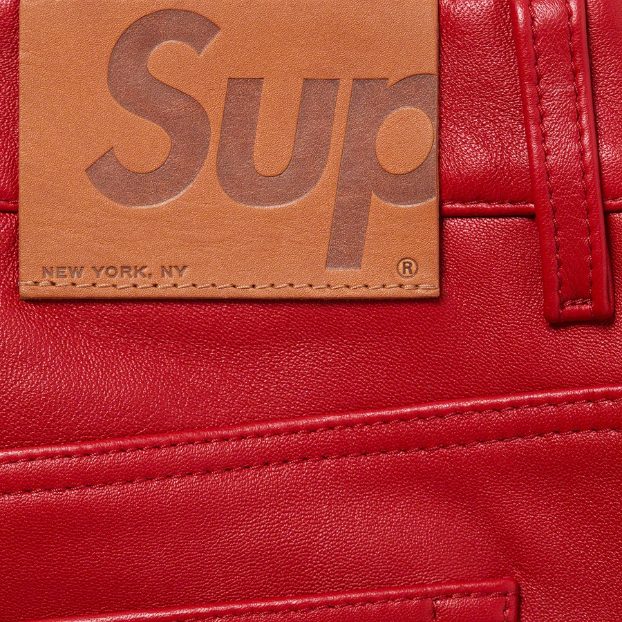 Details on Leather 5-Pocket Jean Red from fall winter 2022 (Price is $398)