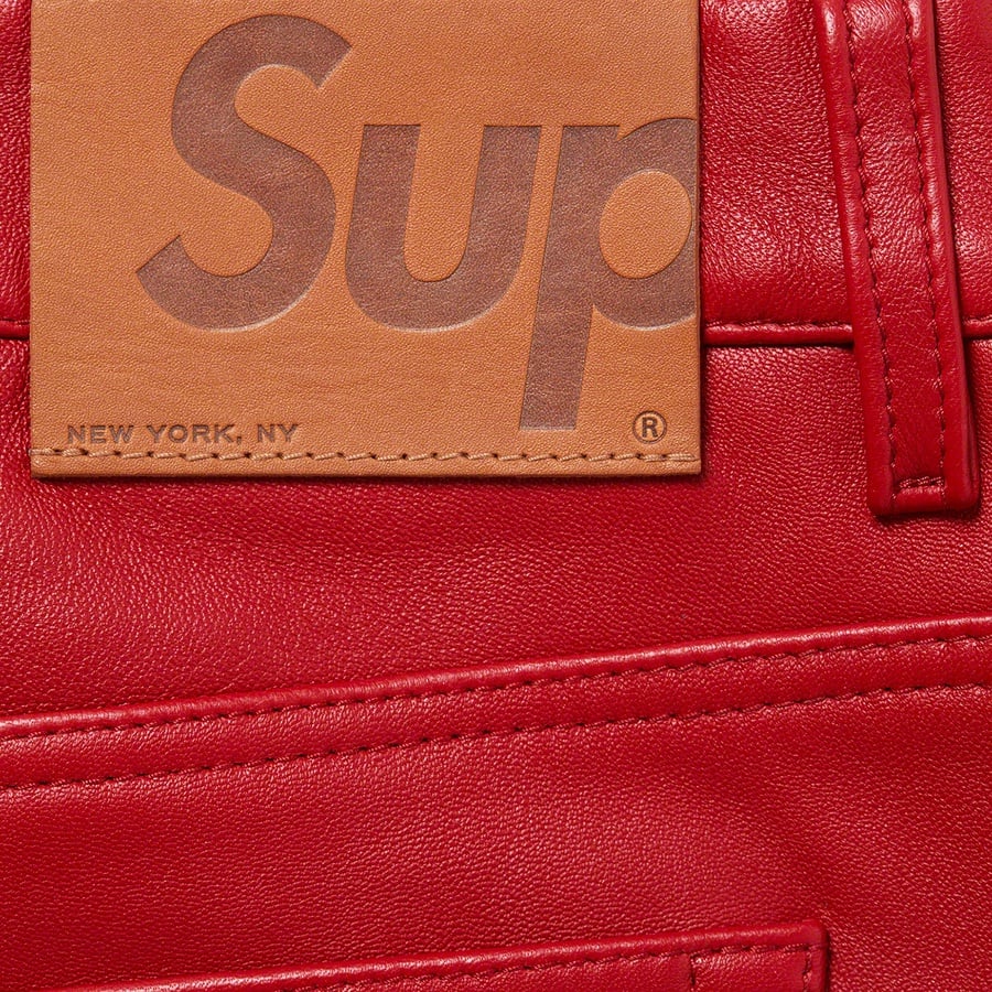 Details on Leather 5-Pocket Jean Red from fall winter
                                                    2022 (Price is $398)