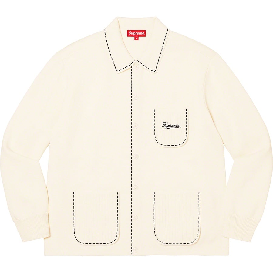 Details on Contrast Stitch Button Up Sweater Natural from fall winter 2022 (Price is $168)