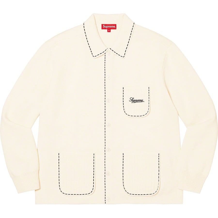 Details on Contrast Stitch Button Up Sweater Natural from fall winter
                                                    2022 (Price is $168)