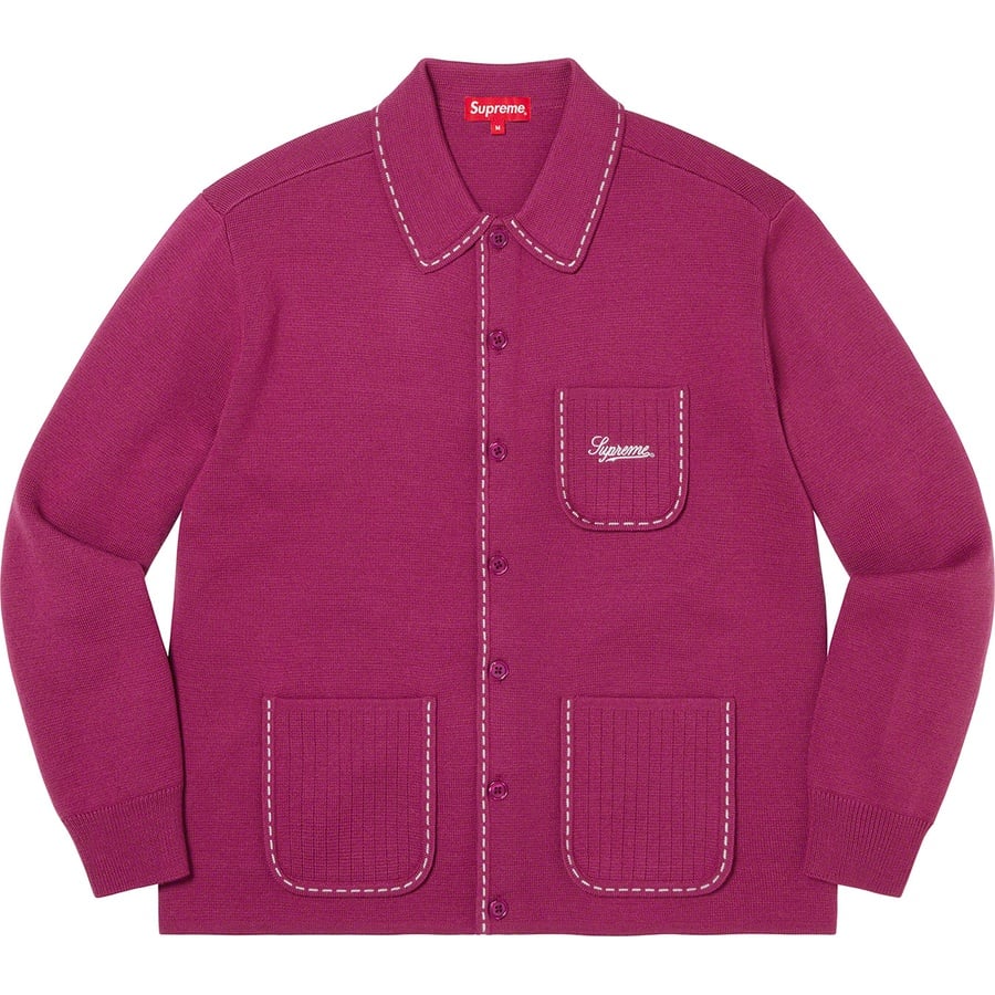 Details on Contrast Stitch Button Up Sweater Fuchsia from fall winter
                                                    2022 (Price is $168)