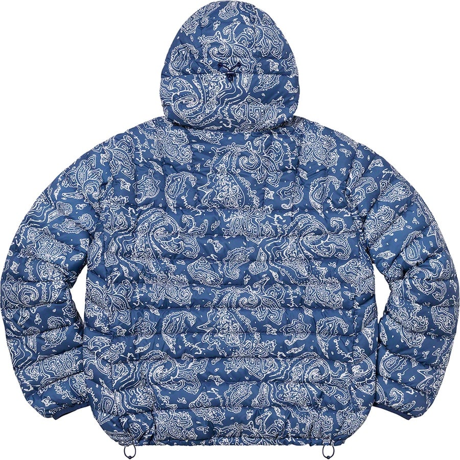 Details on Micro Down Half Zip Hooded Pullover Blue Paisley from fall winter
                                                    2022 (Price is $238)