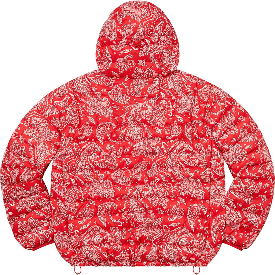 Details on Micro Down Half Zip Hooded Pullover Red Paisley from fall winter
                                                    2022 (Price is $238)