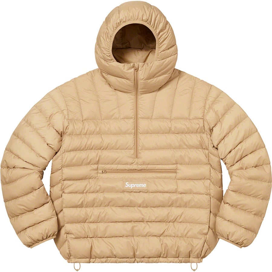 Details on Micro Down Half Zip Hooded Pullover Tan from fall winter
                                                    2022 (Price is $238)