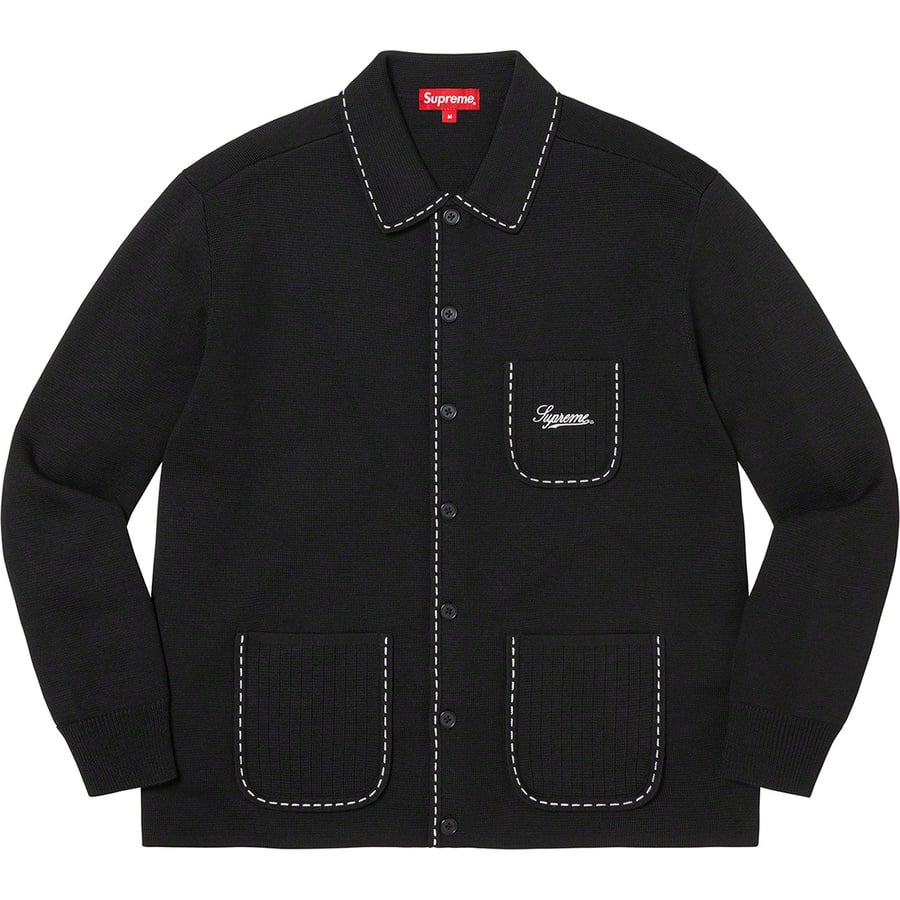 Details on Contrast Stitch Button Up Sweater Black from fall winter
                                                    2022 (Price is $168)