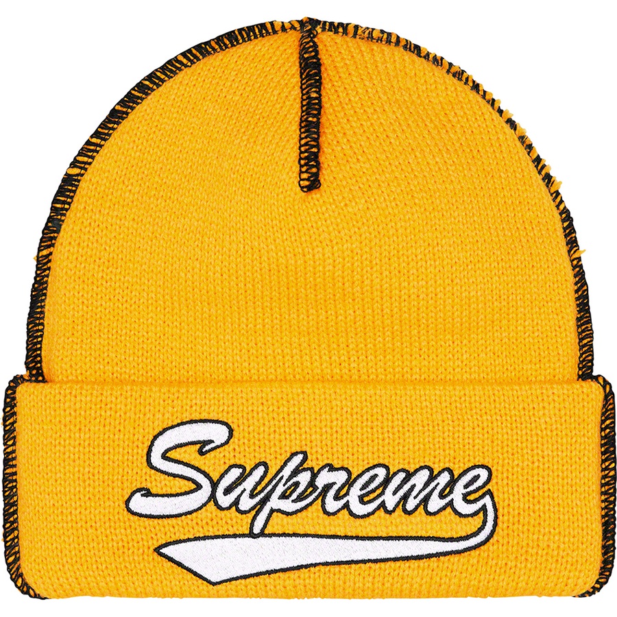 Details on Contrast Stitch Beanie Yellow from fall winter 2022 (Price is $38)